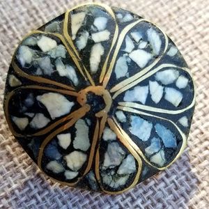 Vintage Turquoise Chip Inlaid Resin Flower Brooch